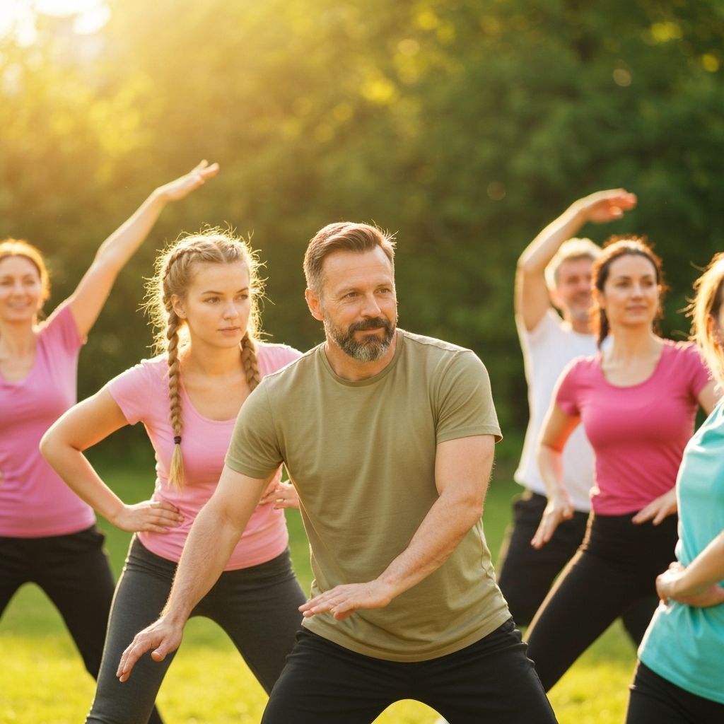 Personas estirándose juntas